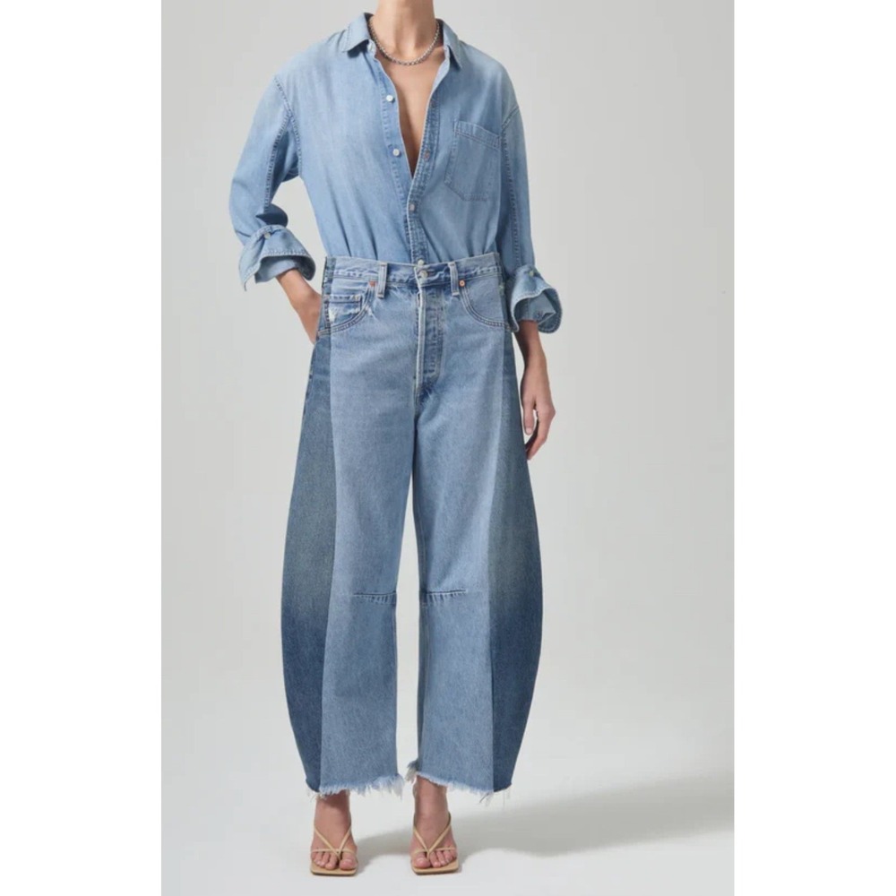 Citizens Of Humanity Pieced Horseshoe Two‎ Tone Blue Denim Jeans Womens 26